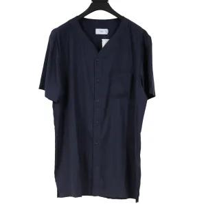 Navy Blue V Neck Pocket Button Down Shirt