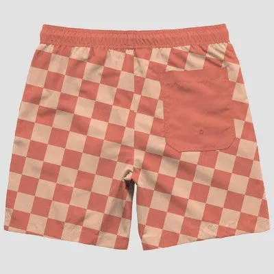 New - Men's Checked Swim Shorts - Coral Orange XXL