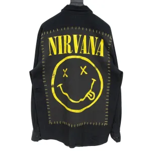 Nirvana Button Down Shirt Black Yellow Distressed Overshirt Jacket