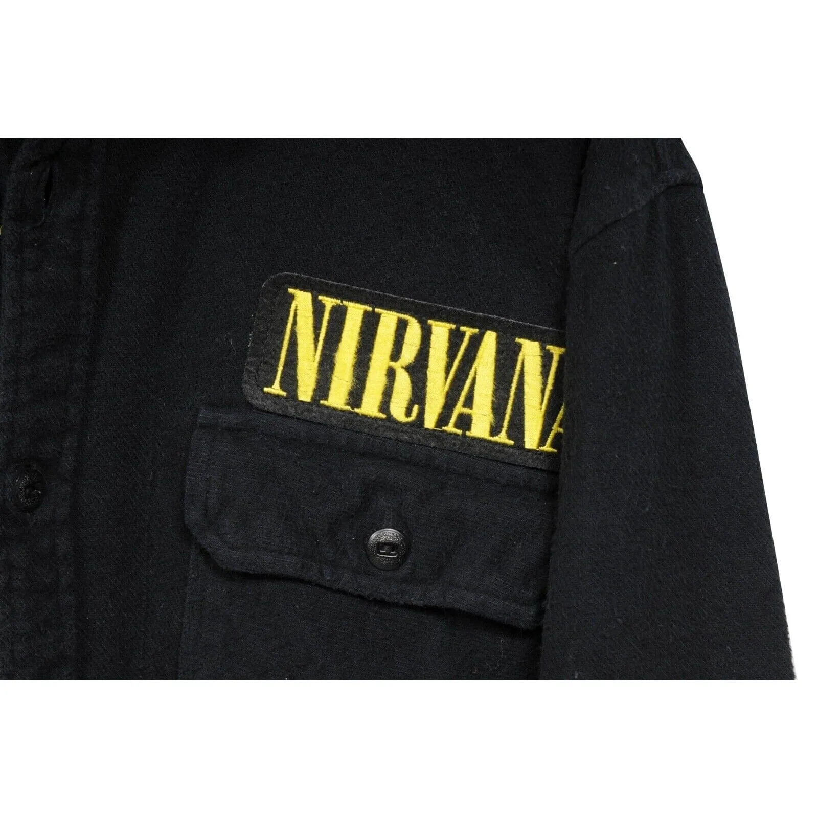Nirvana Button Down Shirt Black Yellow Distressed Overshirt Jacket