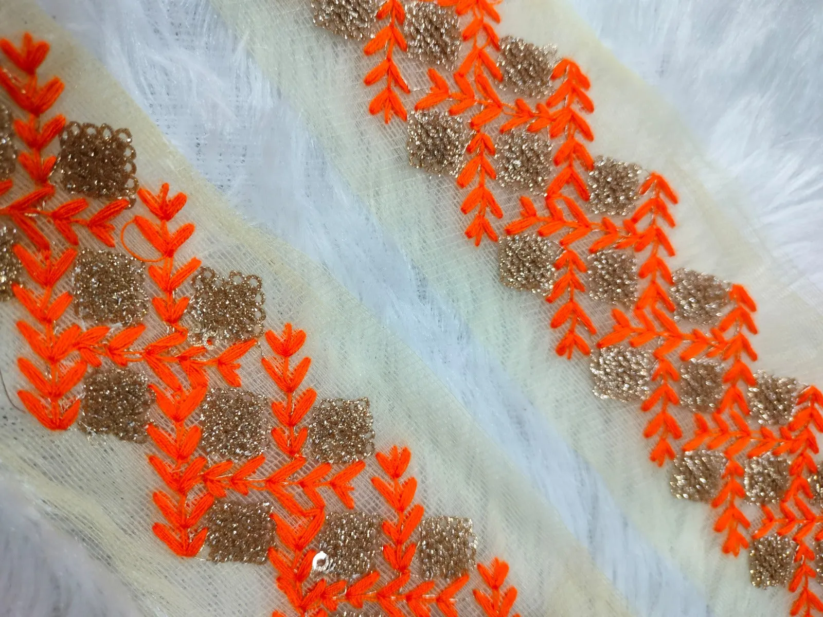 Oange & Golden Zari and Thread Work Embroidered Border