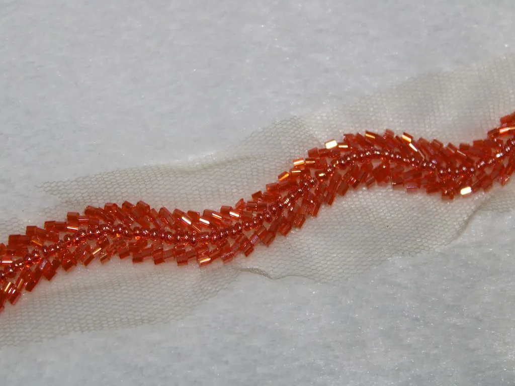Orange Cutdana Beads Work Embroidered Border