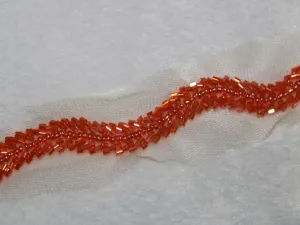 Orange Cutdana Beads Work Embroidered Border