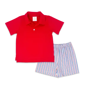 Parket Short Set - Red, Patriotic Pinstripe