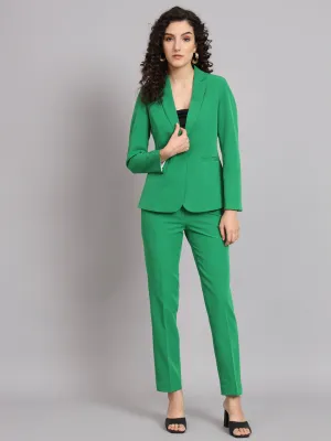 Parrot Green Polyester Notch Collar Stretch Pant Suit