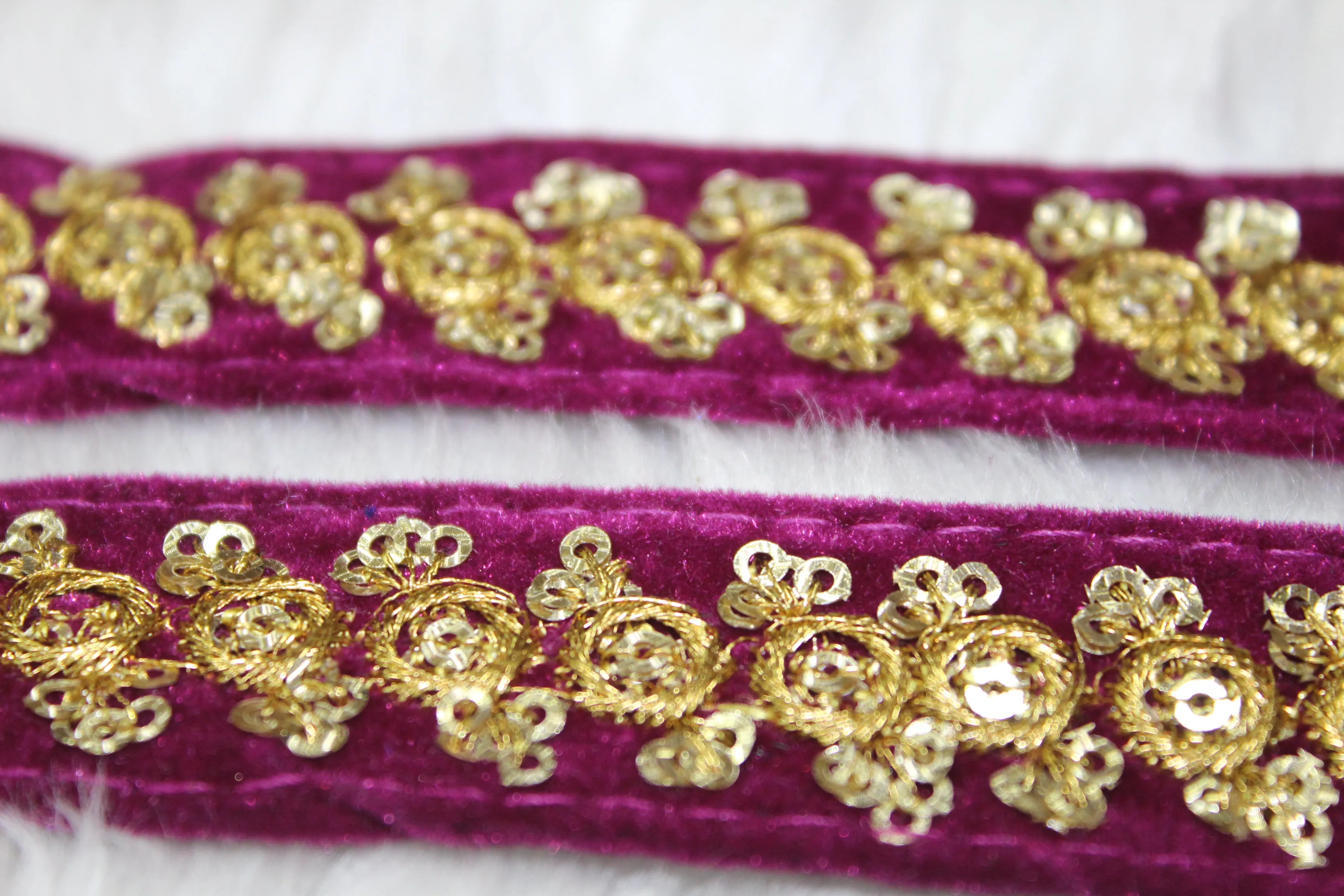 Pink & Golden Sequins & Golden Thread Embroidered Border