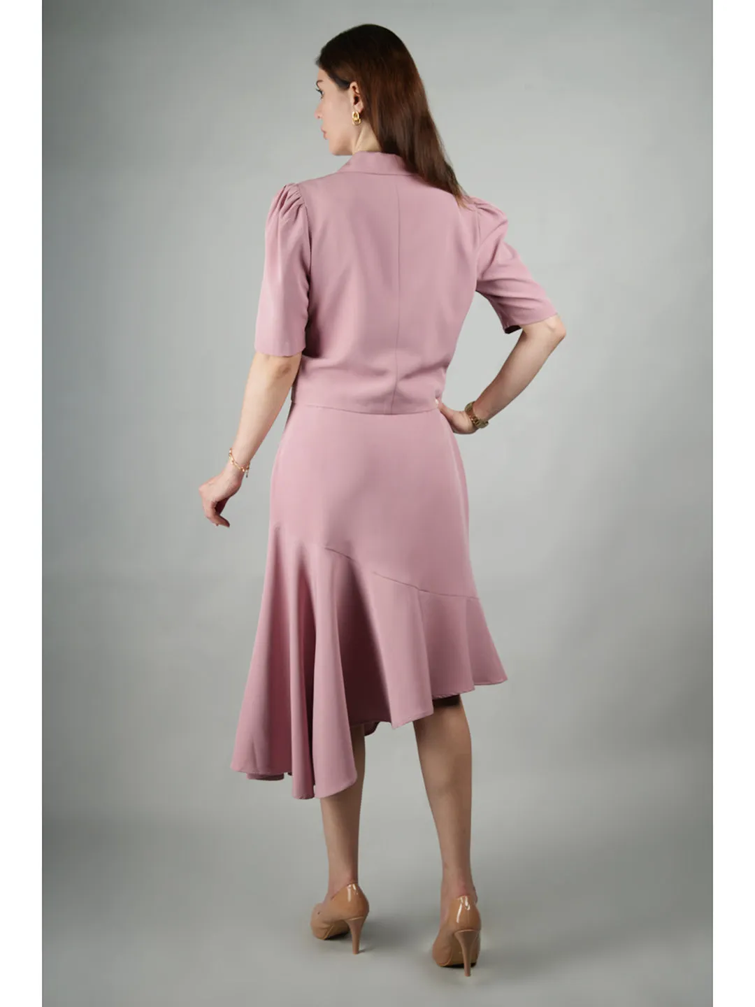 Pink Blended Fabric Sunbeam Blazer Top With Skirt