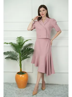 Pink Blended Fabric Sunbeam Blazer Top With Skirt