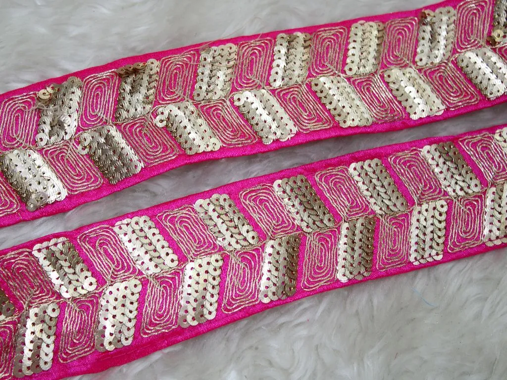 Pink Designer Sequins Work Embroidered Border