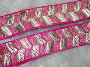 Pink Designer Sequins Work Embroidered Border