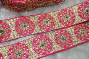Pink Thread and Stone Work Embroidered Border