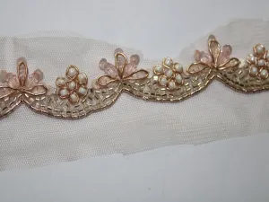 Pink White Sequins Work Embellished Embroidered Border