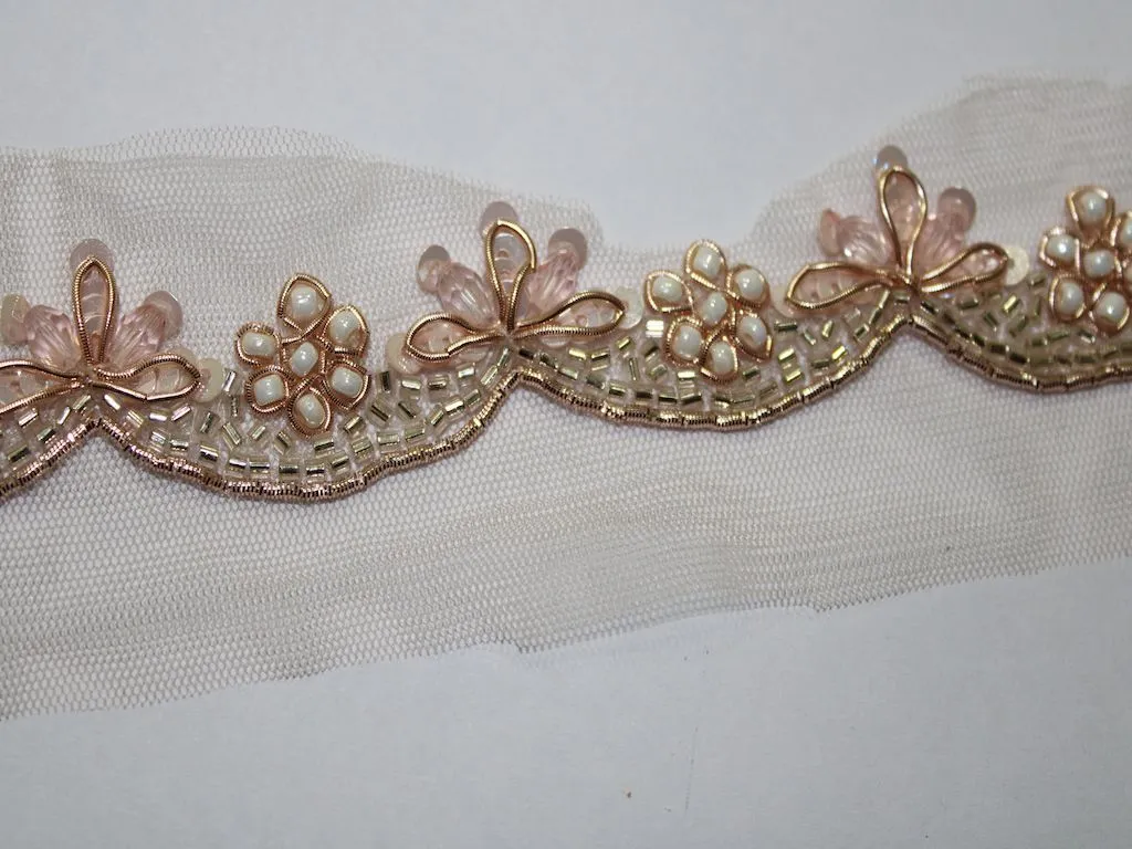 Pink White Sequins Work Embellished Embroidered Border