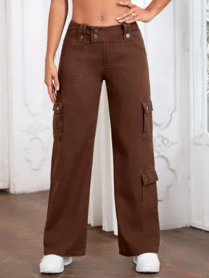 Plain Non-Stretch Flap Pocket Cargo Jeans