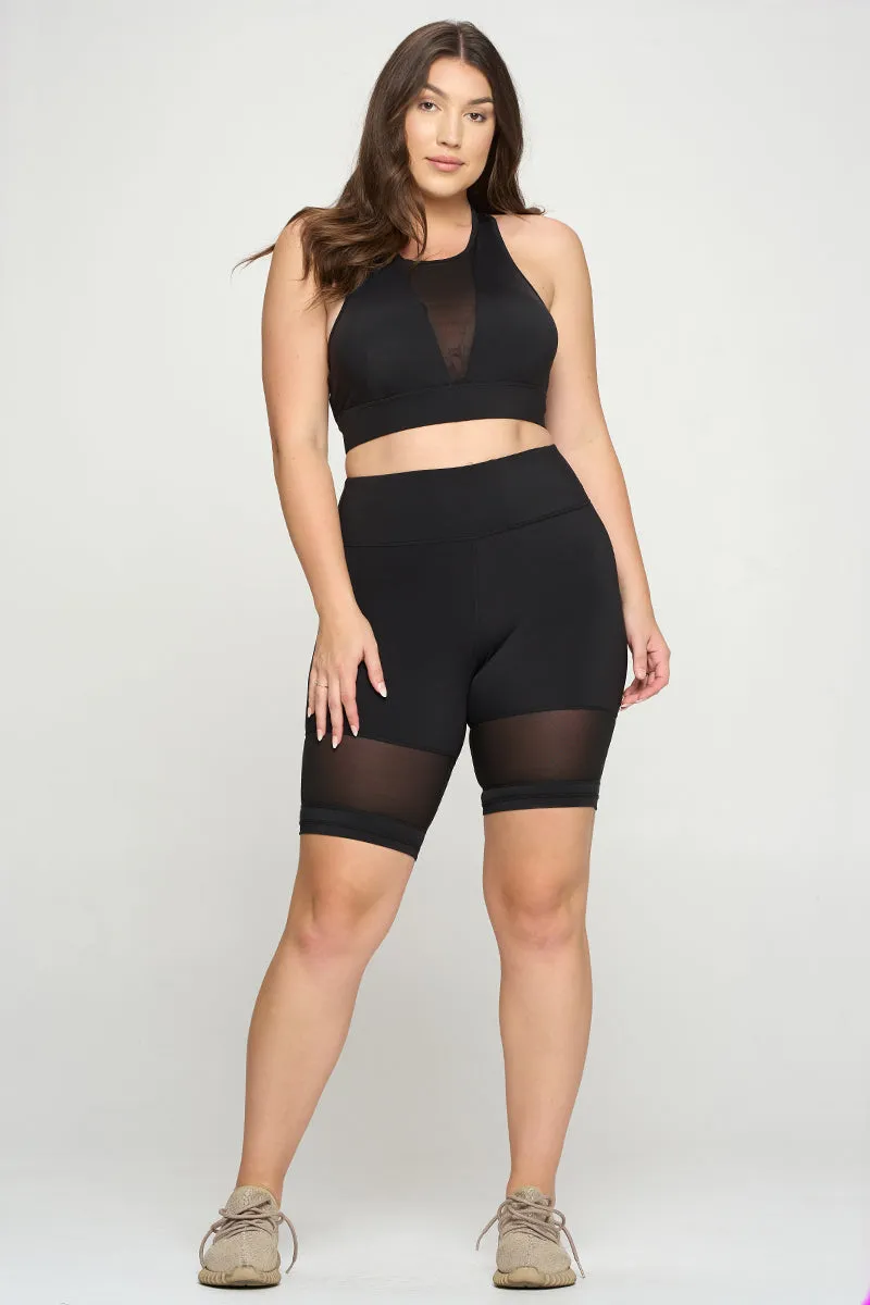 Plus Size High Energy Active Mesh Biker Shorts