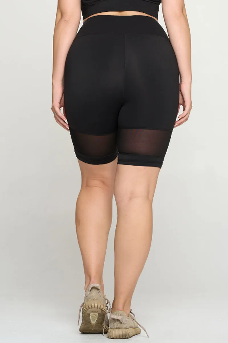 Plus Size High Energy Active Mesh Biker Shorts
