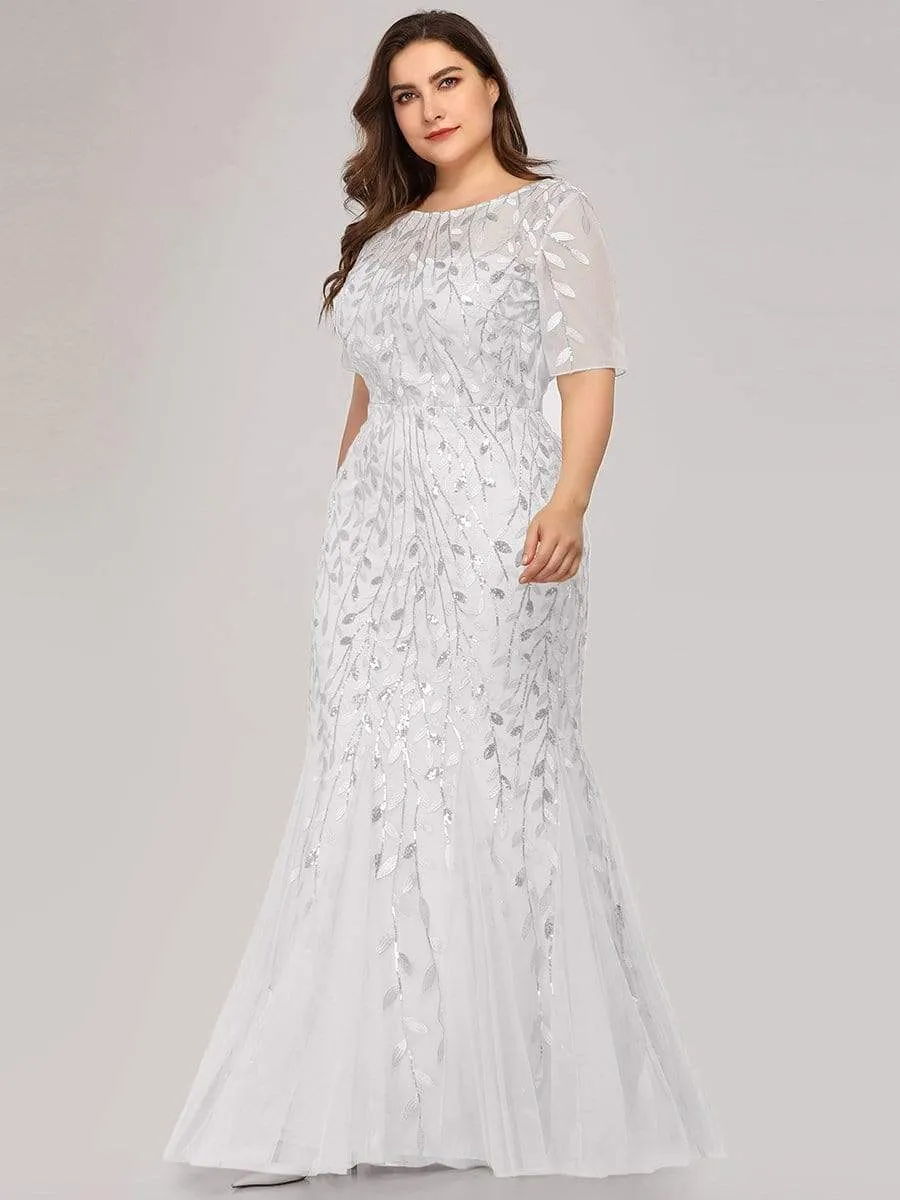 Plus Size Sequin Leaf Long Mermaid Tulle Prom Dress