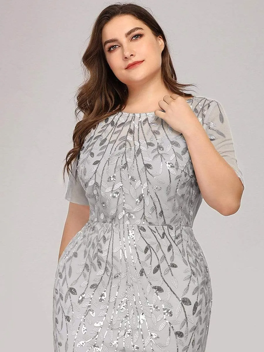 Plus Size Sequin Leaf Long Mermaid Tulle Prom Dress