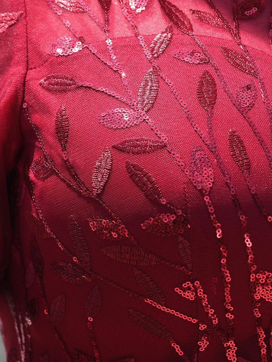 Plus Size Sequin Leaf Long Mermaid Tulle Prom Dress