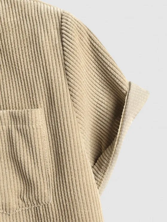 Polo Collared Corduroy Shirt And Shorts
