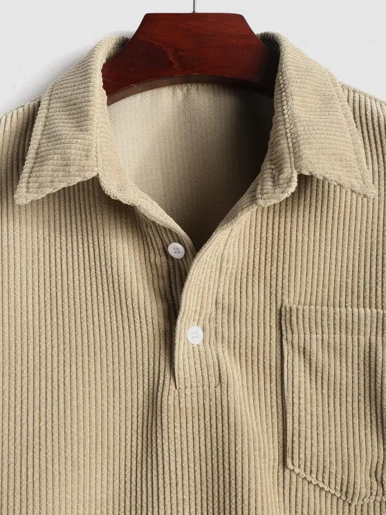Polo Collared Corduroy Shirt And Shorts