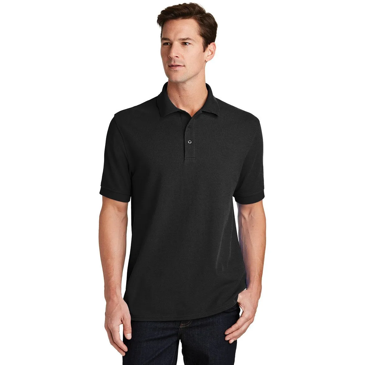 Port & Company Men's Jet Black Ring Spun Pique Polo