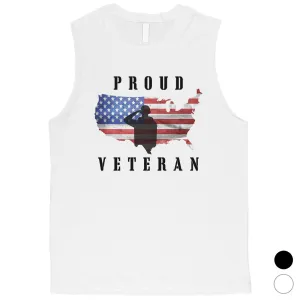 Proud Veteran Mens Graphic Muscle Tee 4th of July Gift For Army Dad