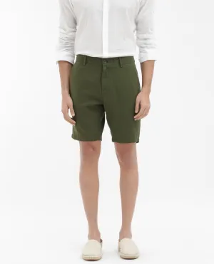 Rare Rabbit Men's Pinto Olive Cotton Fabric Knee Length Solid Shorts