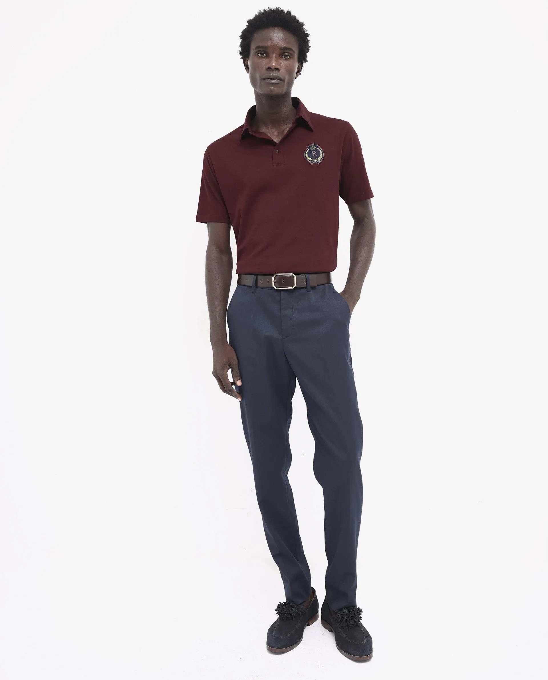 Rare Rabbit Men's Ritz Brown Cotton Fabric Short Sleeve Regular Fit Solid Polo T-Shirt