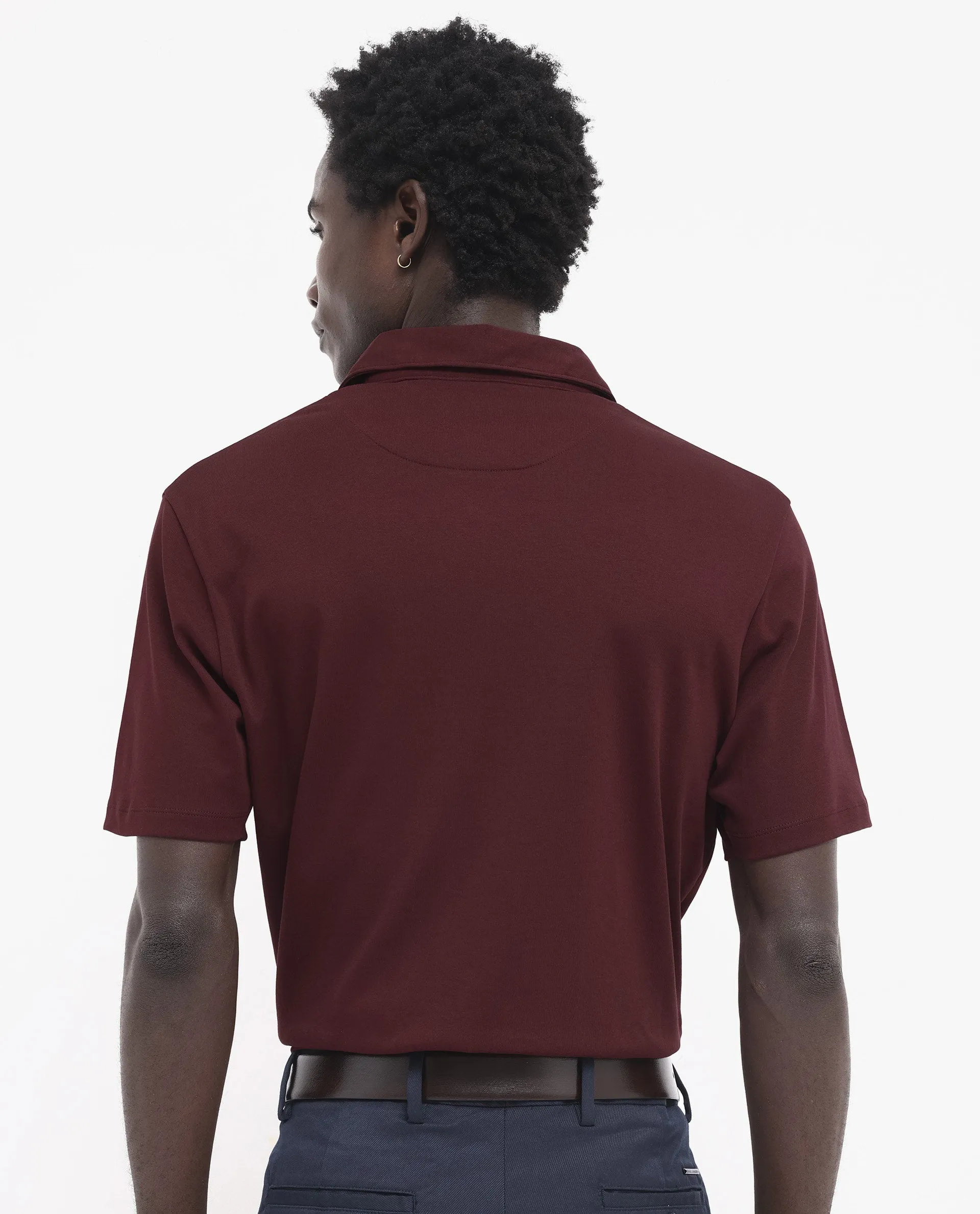 Rare Rabbit Men's Ritz Brown Cotton Fabric Short Sleeve Regular Fit Solid Polo T-Shirt