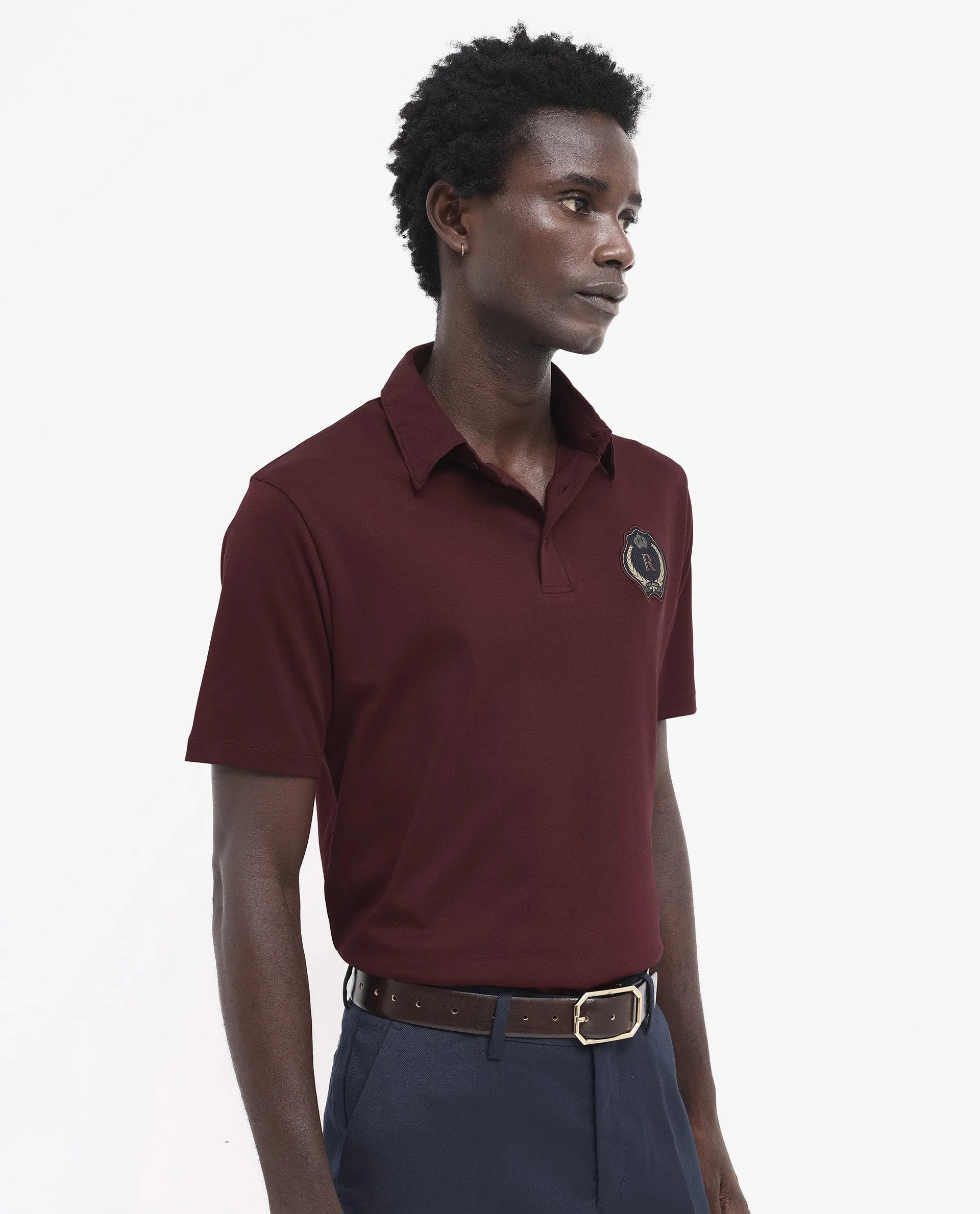 Rare Rabbit Men's Ritz Brown Cotton Fabric Short Sleeve Regular Fit Solid Polo T-Shirt