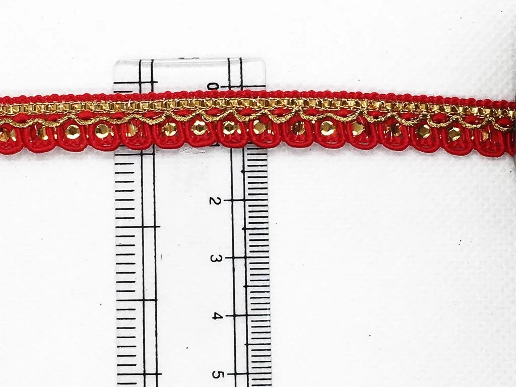 Red Golden Gota and Thread Work Embroidered Border