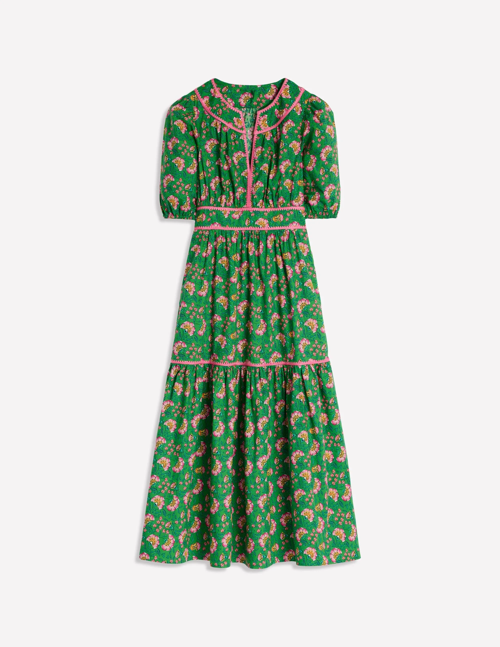 Rhea Embroidered Midi Dress-Green, Decorative Vine