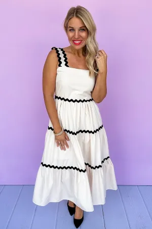 Ric Rac Trim Tiered Midi Tank Dress in Cream