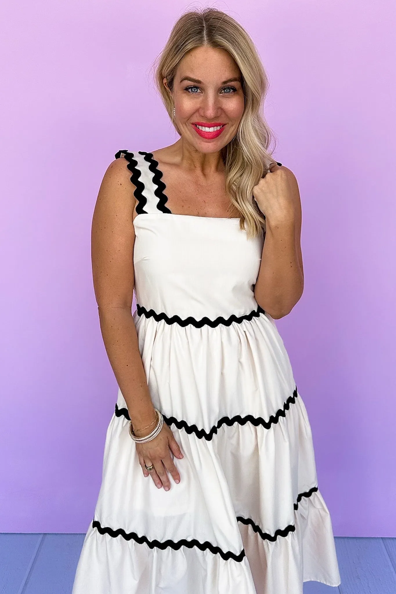 Ric Rac Trim Tiered Midi Tank Dress in Cream