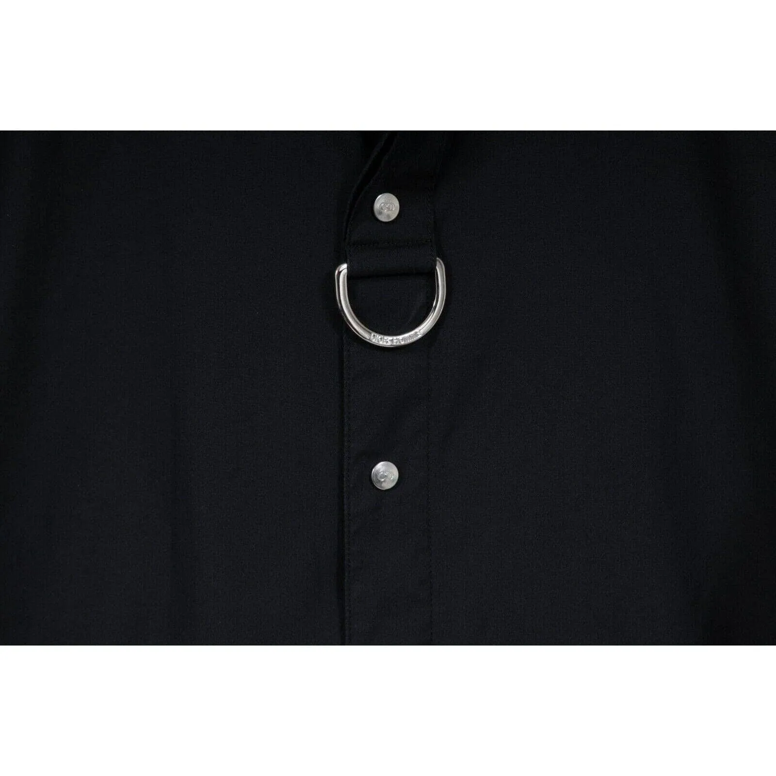 Ring Snap Button Down Shirt Black Cotton Stretch Long Sleeve