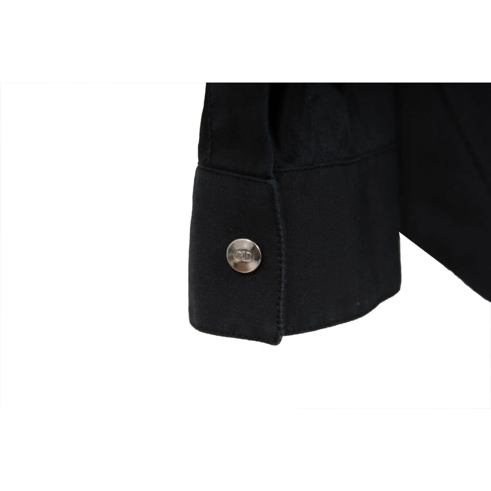 Ring Snap Button Down Shirt Black Cotton Stretch Long Sleeve