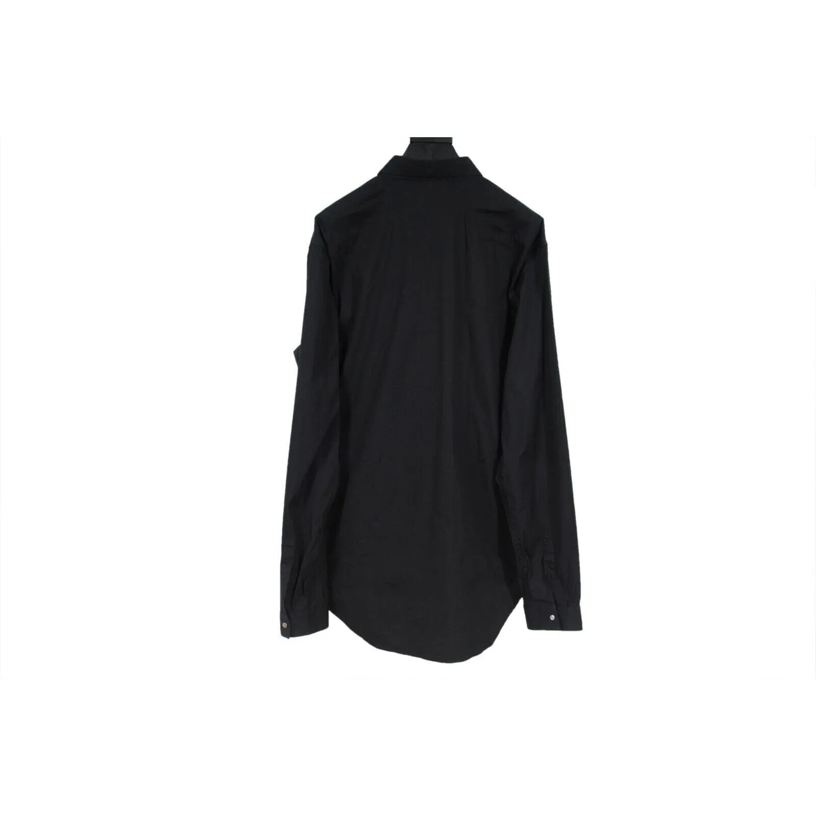 Ring Snap Button Down Shirt Black Cotton Stretch Long Sleeve