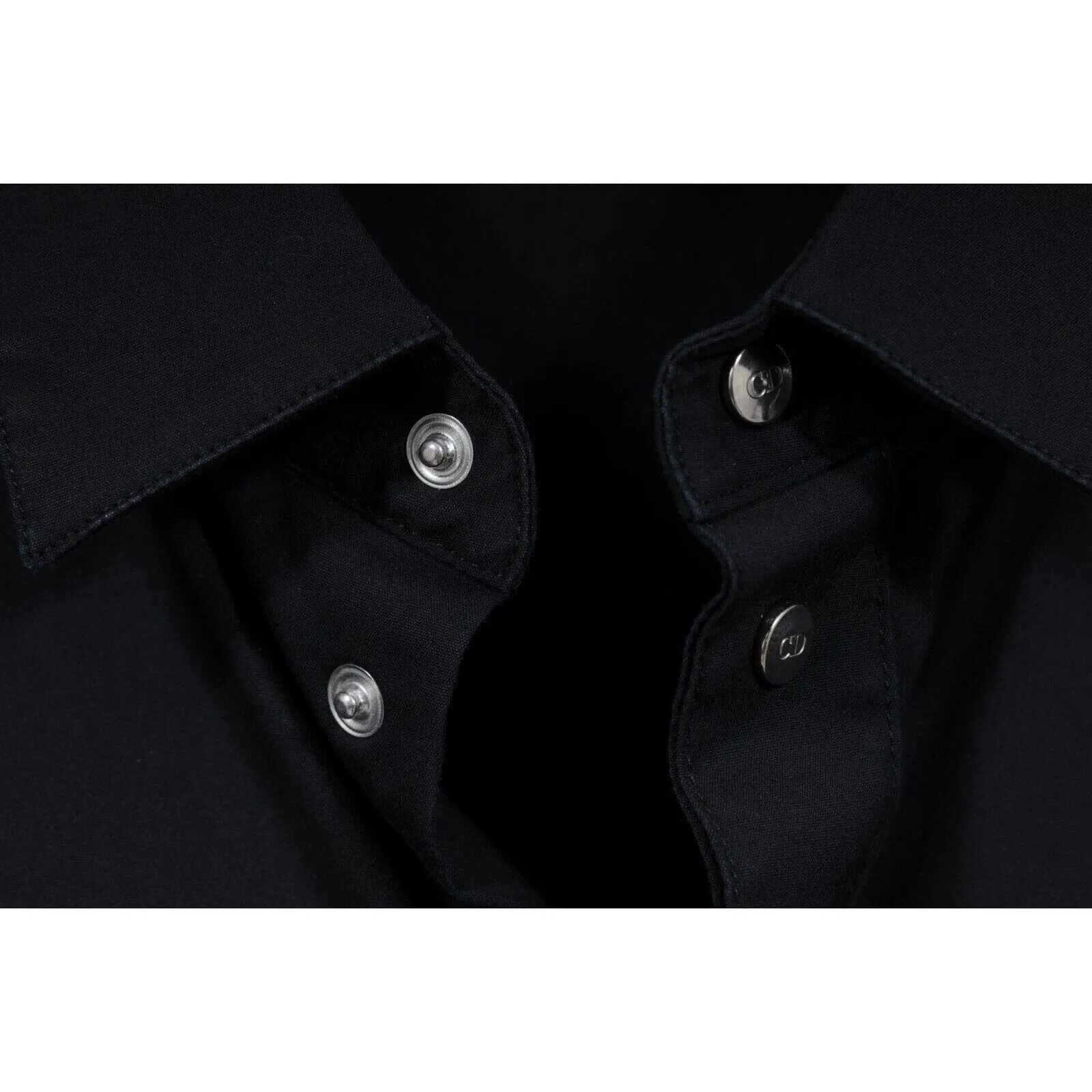 Ring Snap Button Down Shirt Black Cotton Stretch Long Sleeve