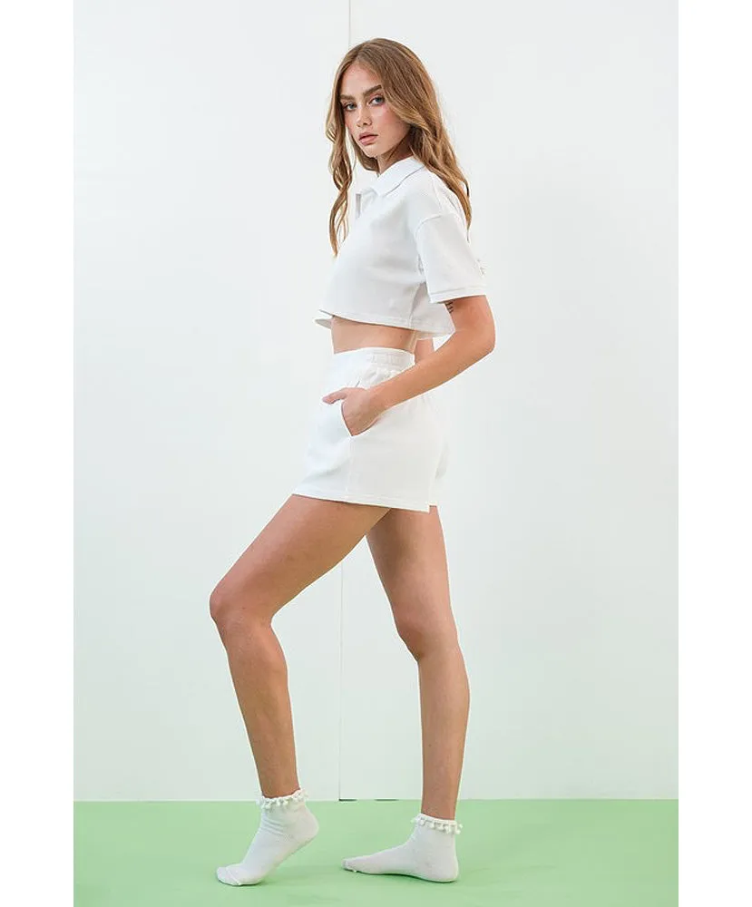 River Waffle Crop Polo Top and Shorts Set