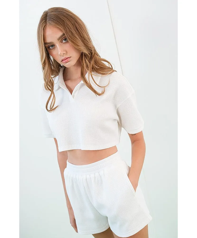 River Waffle Crop Polo Top and Shorts Set