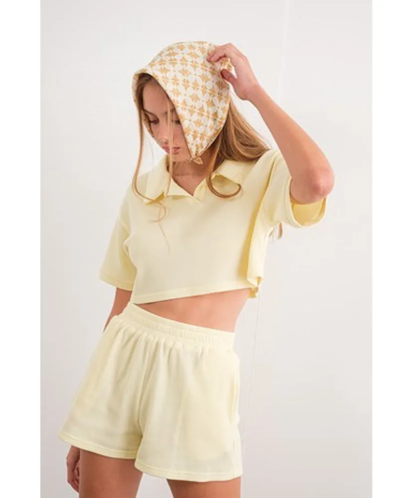 River Waffle Crop Polo Top and Shorts Set