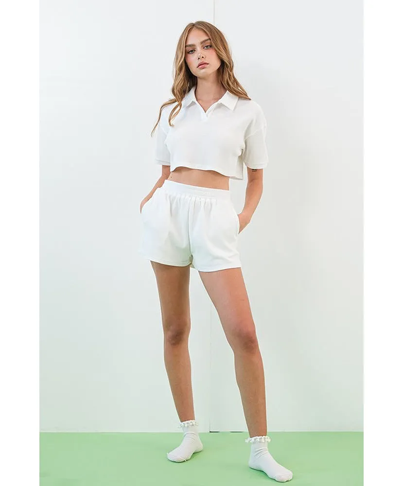 River Waffle Crop Polo Top and Shorts Set