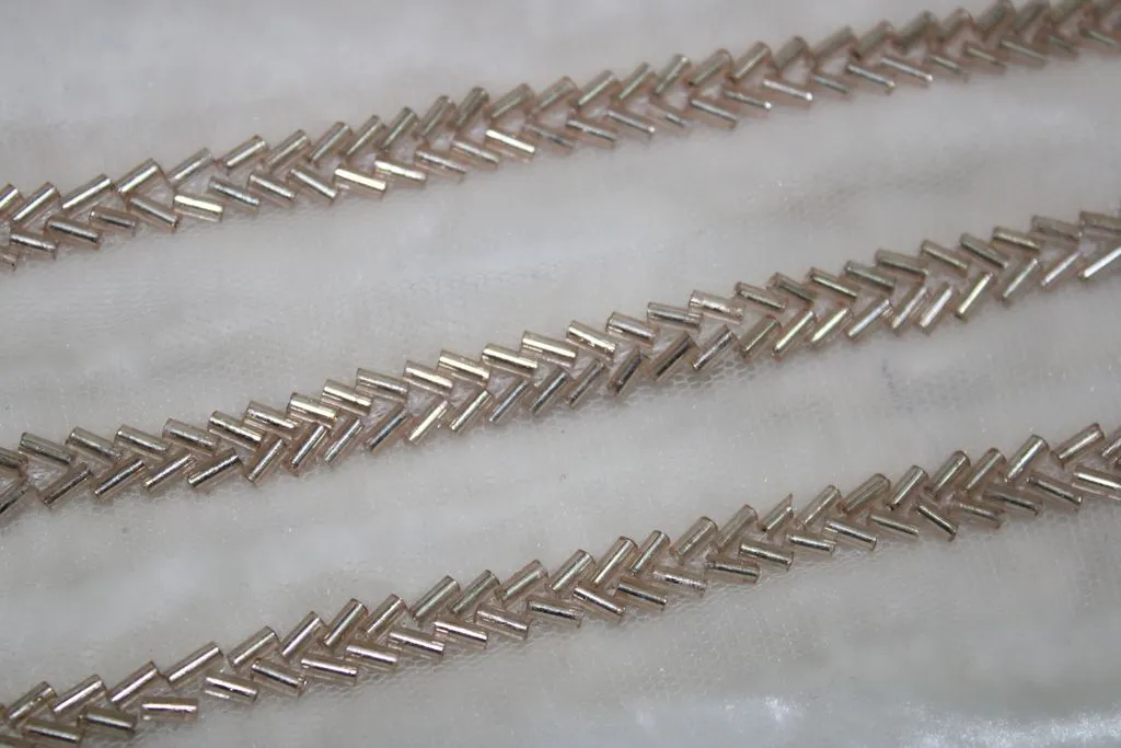 Rose Gold Cutdana Beads Embroidered Border