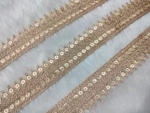 Rose Gold Sequins Work Fancy Zari Embellished Trim