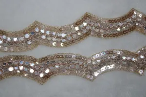Rose Golden Mirror and Sequins Work Embroidered Border