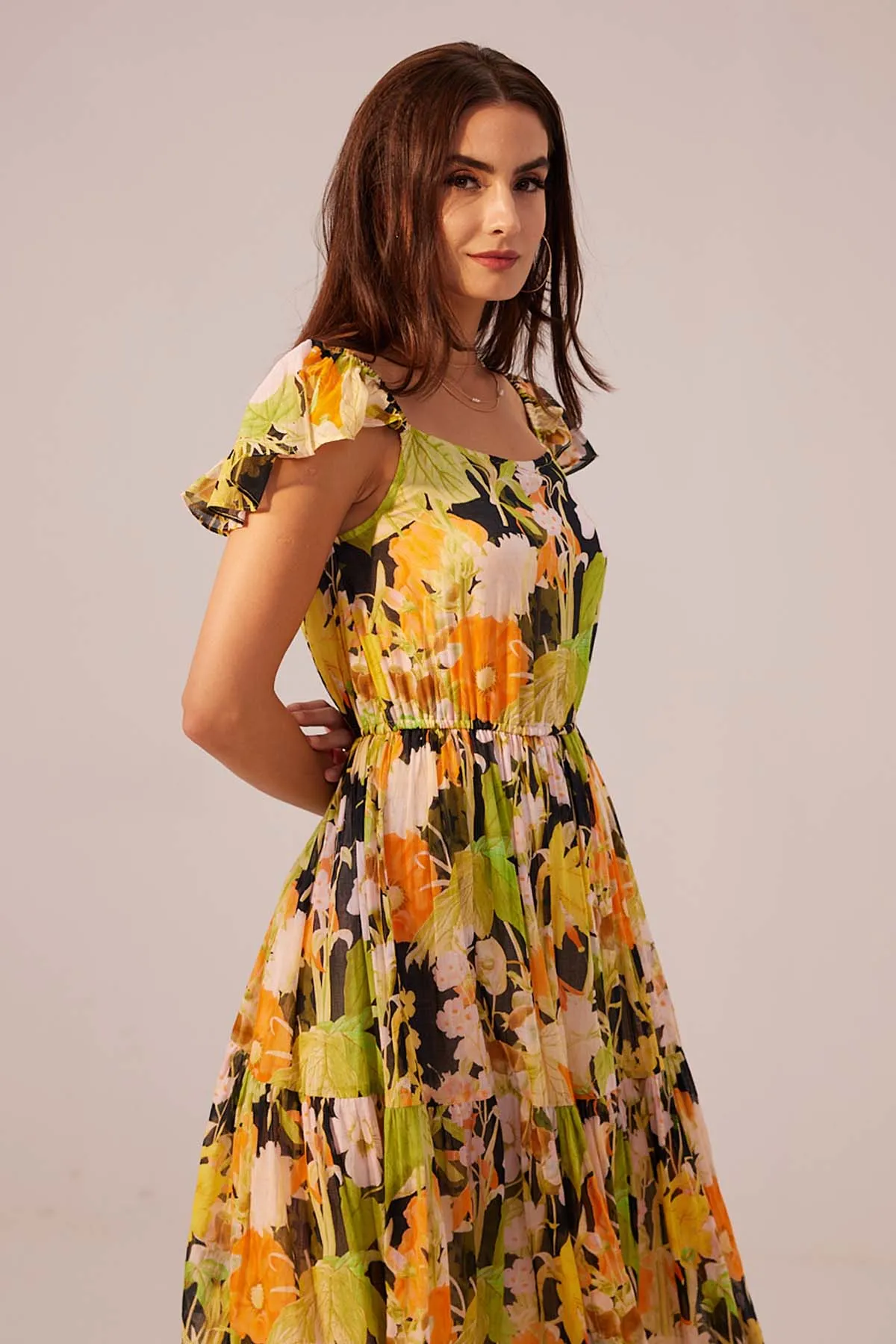 Ruffled Sleeve Floral Dress