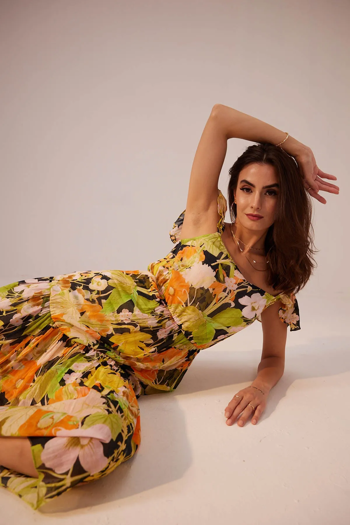 Ruffled Sleeve Floral Dress