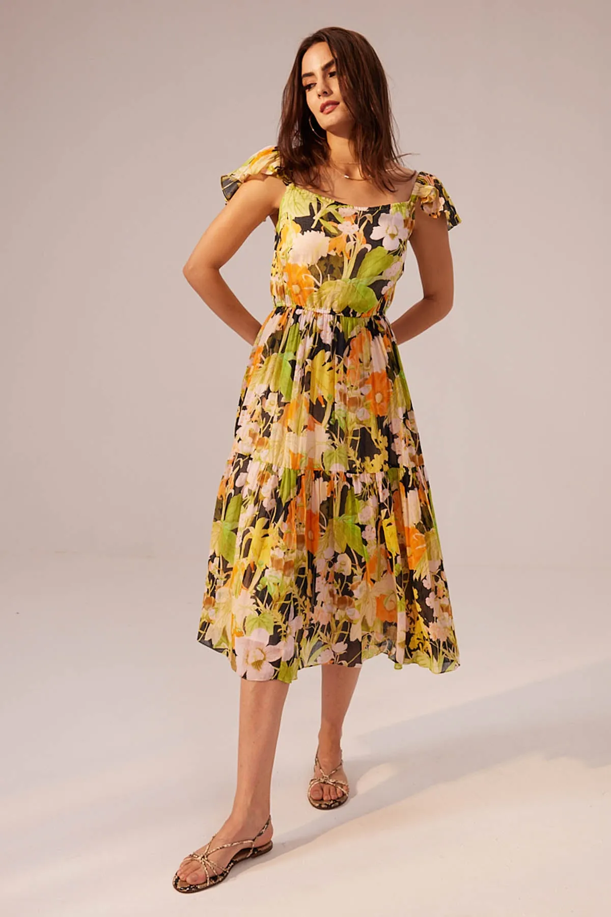 Ruffled Sleeve Floral Dress