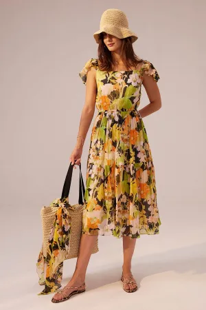 Ruffled Sleeve Floral Dress